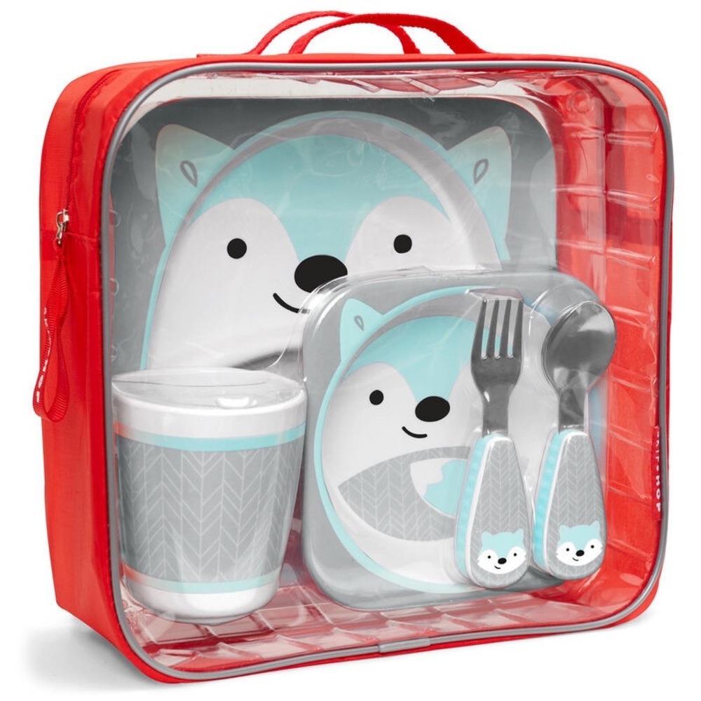 NWT Skip Hop Zoo Mealtime Gift Set, Special Edition Fox, White/Grey/Blue